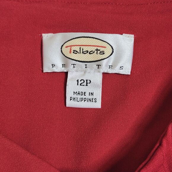 Talbot's Sleeveless Midi Dress Pleated Women's 12P Red Stretch Jersey Knit - Picture 7 of 11